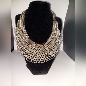 Fabulous Chico's Silver Tone Chain Maille BibRunway Statement Necklace